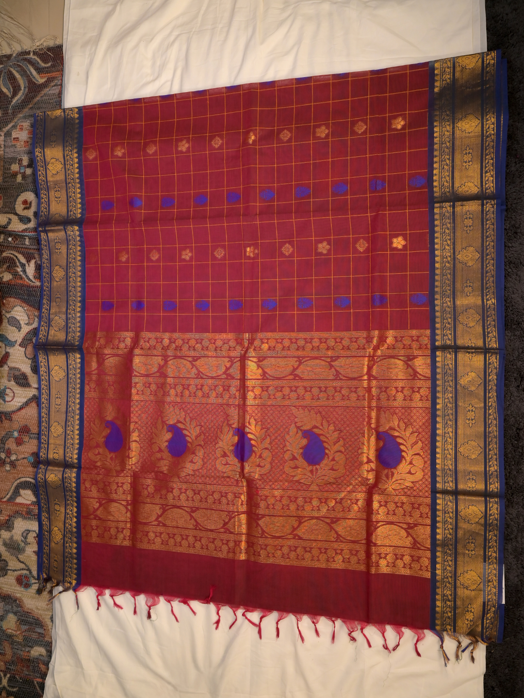 Kanchi Cotton|maroon & oil blue