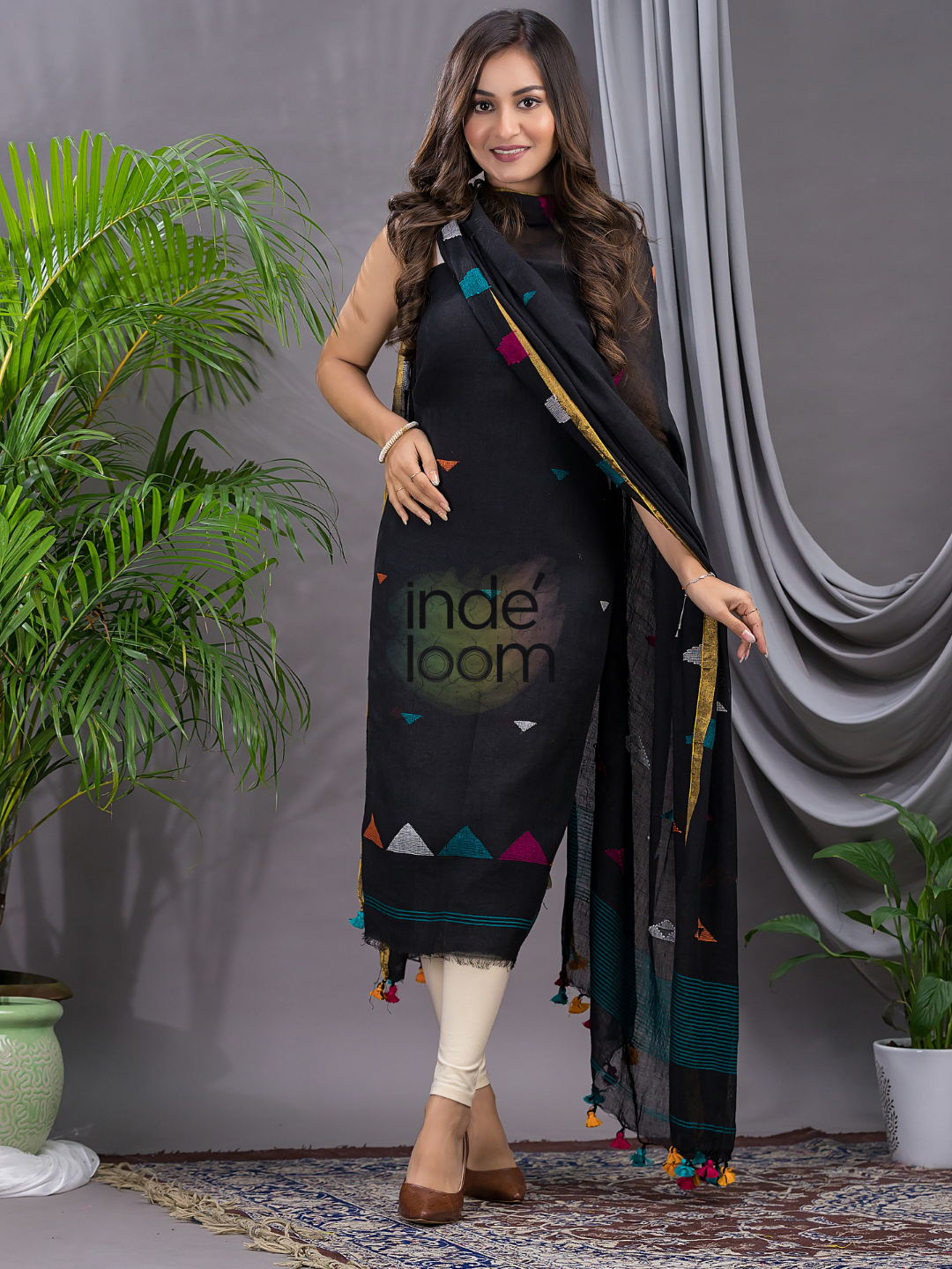 True Black Linen X Linen 2-Piece Set Kurti & Dupatta (UNSTITCHED) - 134
