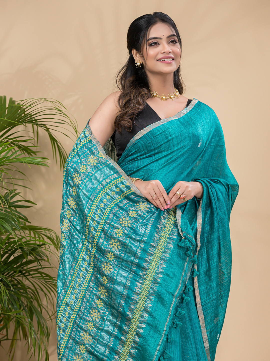 Matka Silk Jamdani Saree With Teal Green - 018