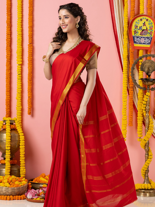 Classic Mysore Semi Silk Saree | Classic Red
