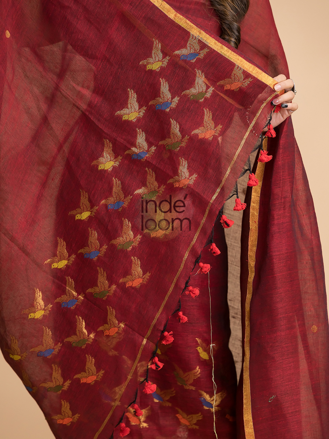 Burgundy Red Cotton Linen 2-Piece Set Kurti & Dupatta (UNSTITCHED) - 034