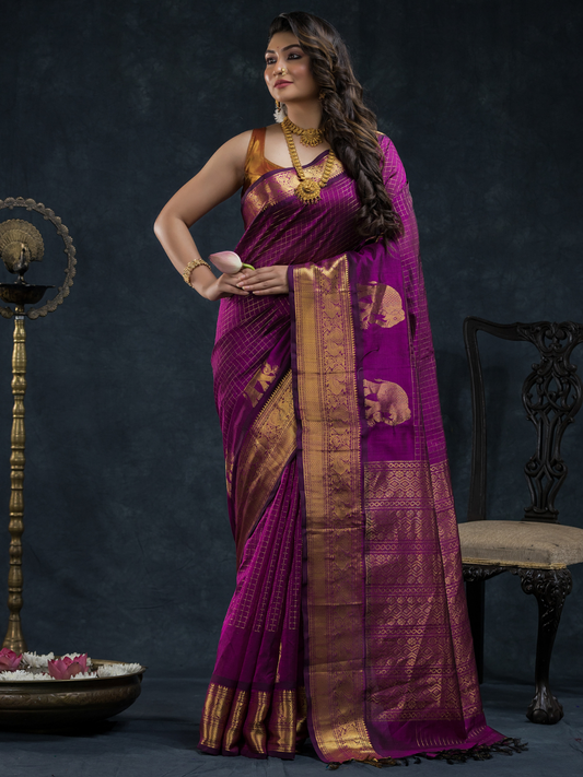 Pure Handloom Korvai Silk Cotton Saree In Punch Purple Colour -178