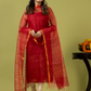 Handwoven Jamdani Muslin Unstitched 2-piece Kurti | Scarlet Red
