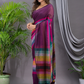 Handloom Khadi Cotton Saree With Wine Purple - 006