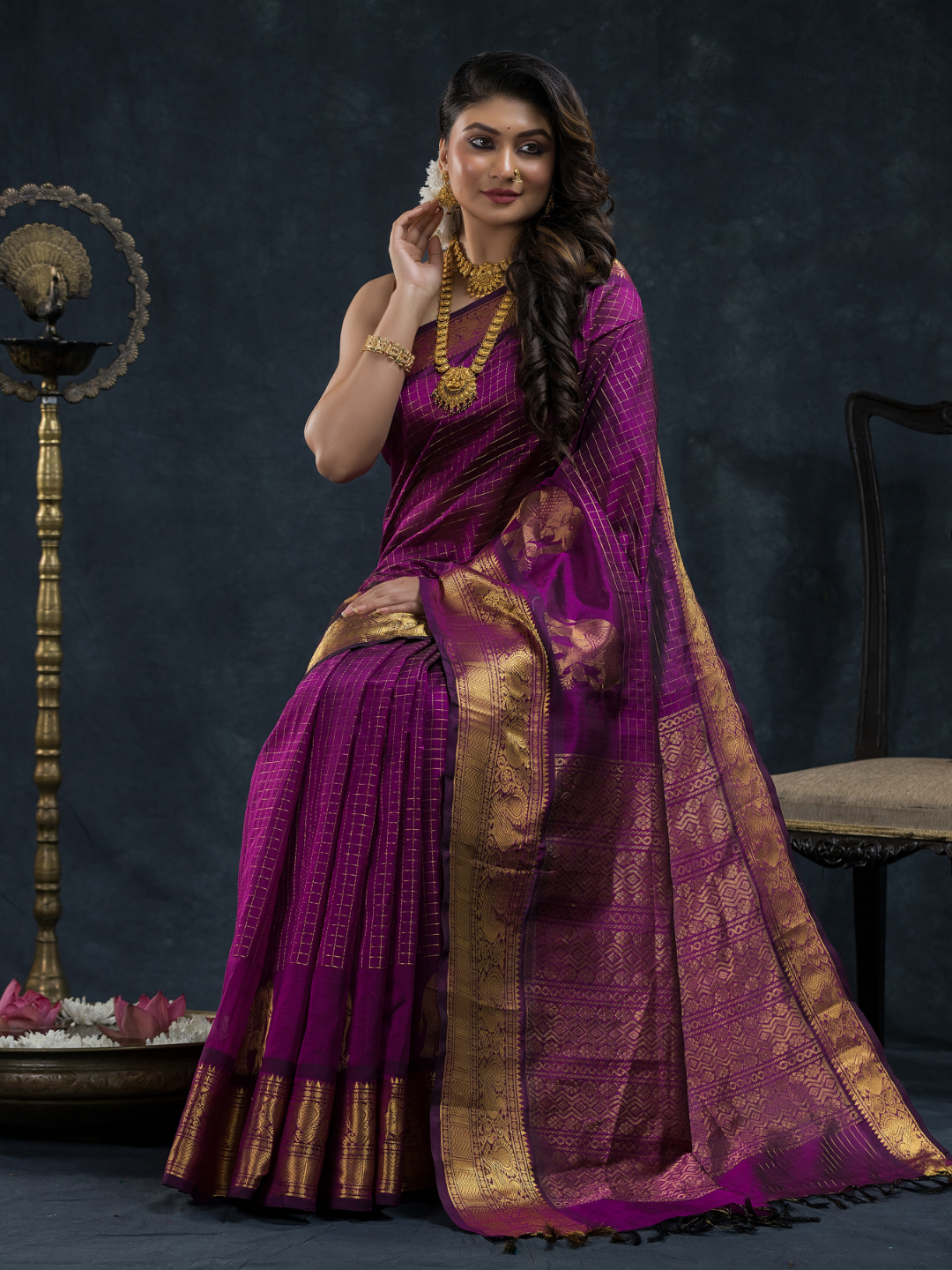 Pure Handloom Korvai Silk Cotton Saree In Punch Purple Colour -178