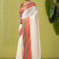Pure Handloom Cotton Saree | White and Red | Plain Body with Ribbon border