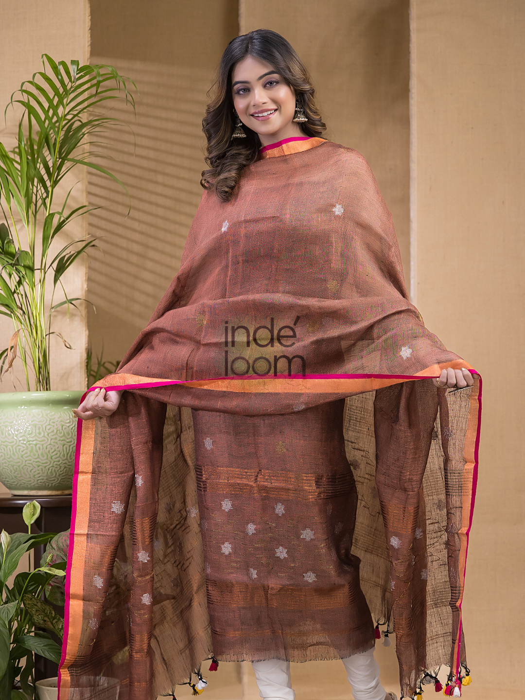 Coffee Brown  Jamdani 2-Piece Set Kurti & Dupatta (UNSTITCHED) -644