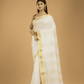 Linen Cotton Saree With Snow White and Yellow Border - 047 - indeloom