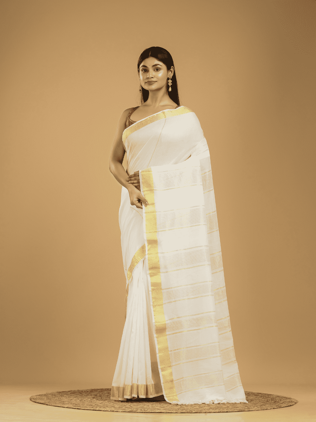 Linen Cotton Saree With Snow White and Yellow Border - 047 - indeloom