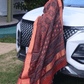 Ajrakh Exclusive Designer Chanderi in Rust Orange and Deep Charcoal with Zari Border - 034 - indeloom