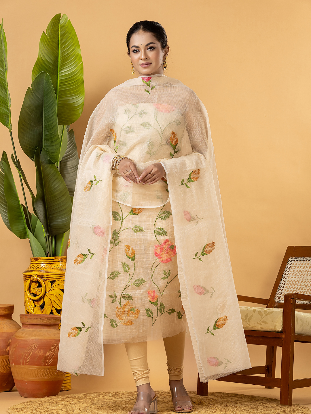 Classic Kota Doria Cotton Unstitched 2-Piece Kurti | Off-White