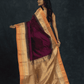 Pure Handloom Korvai Silk Cotton Saree in Deep Purple with Beige and Golden Orange with Temple border - 119