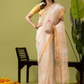 Pure Jamdani Linen Saree | Cream White  and White  | Half and Half style with Contrast Border
