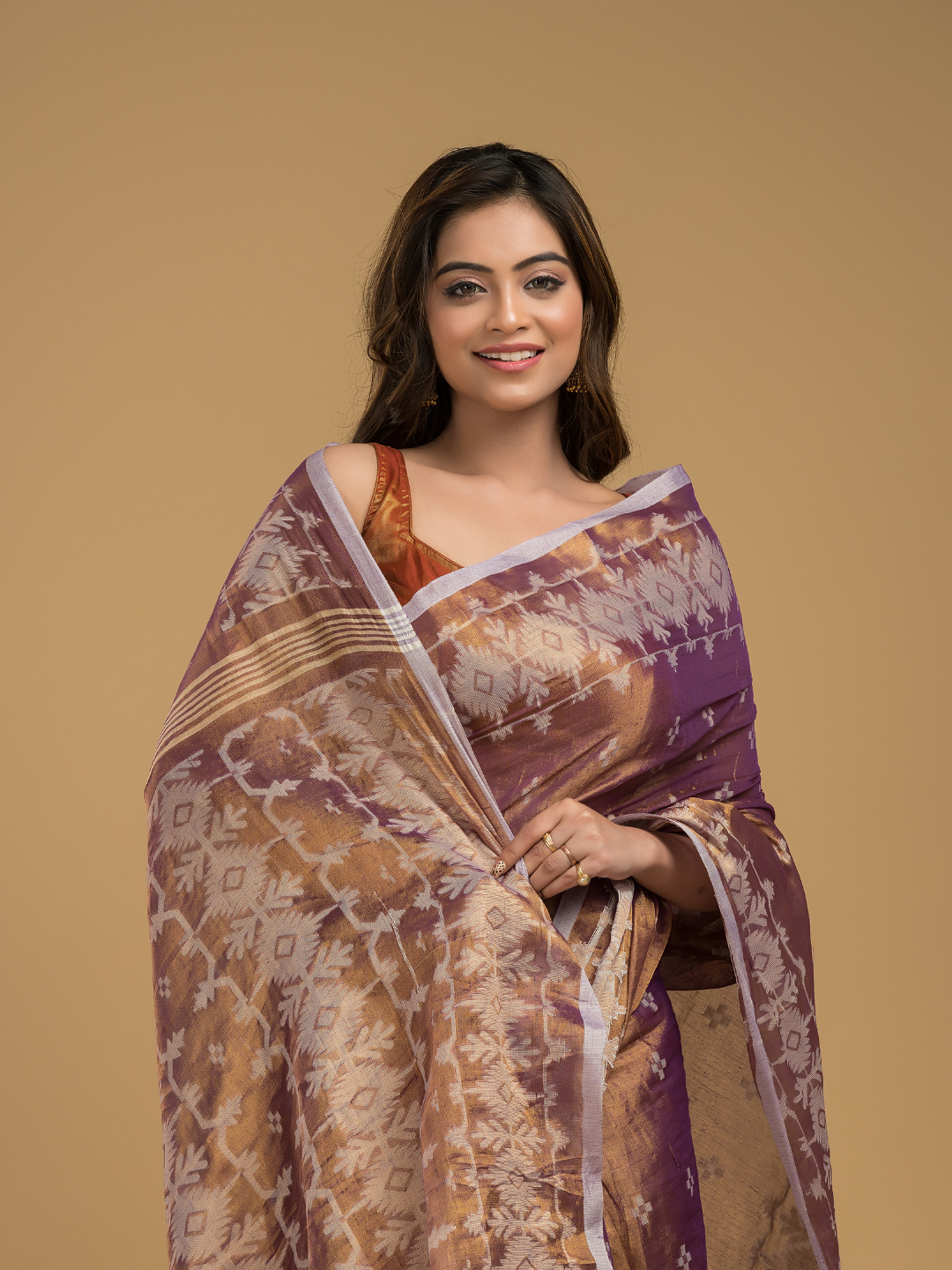 Tissue Silk Jamdani Saree Coffe Brown -044