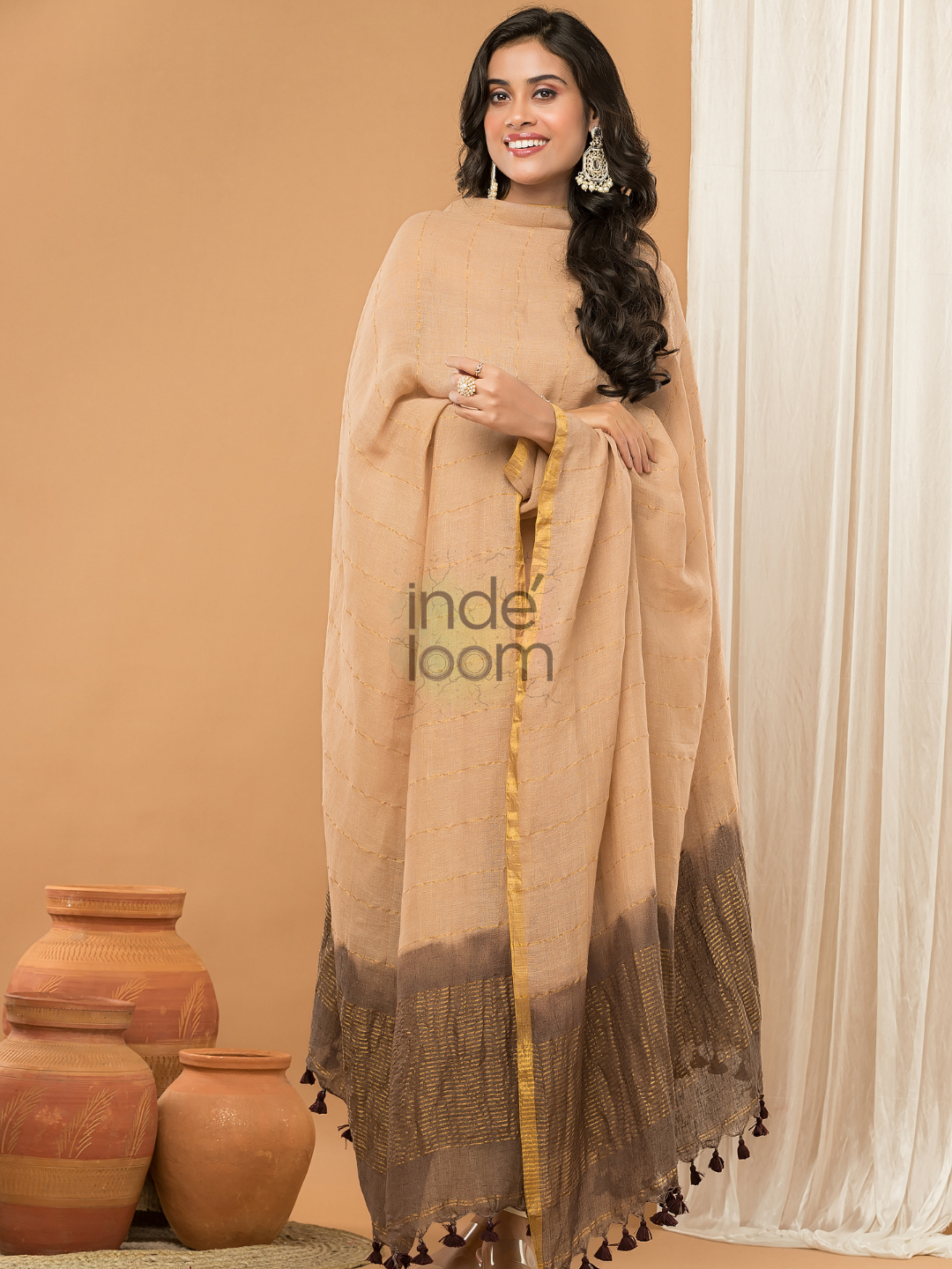 Sand Brown Jamdani 2-Piece Set Kurti & Dupatta (UNSTITCHED) - 141