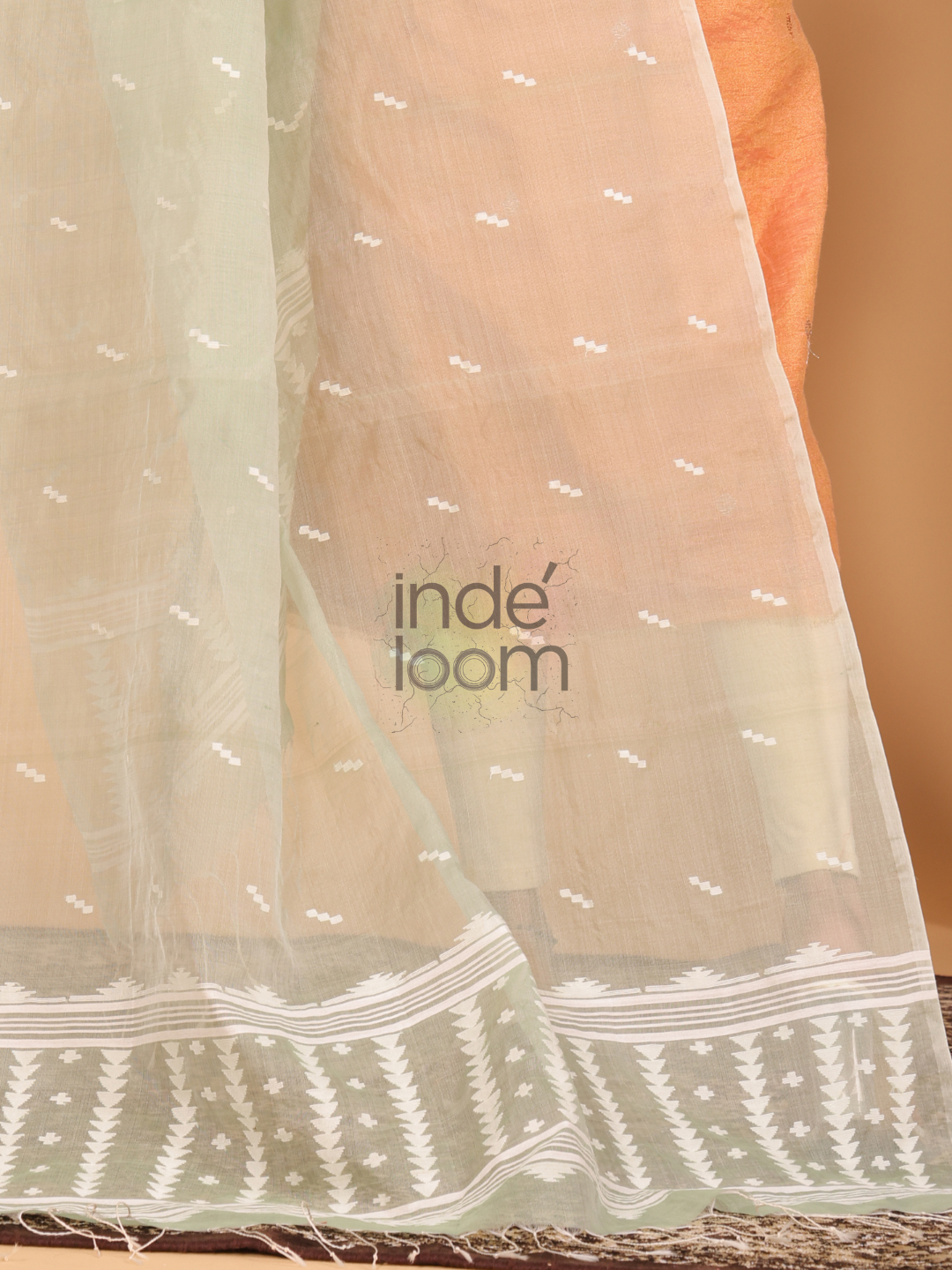 Pure Handloom Muslin Jamdani Dupatta With Pear Green  - 006