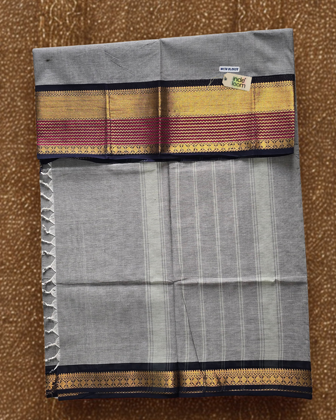 Kanchi Cotton|Grey & Navy Blue