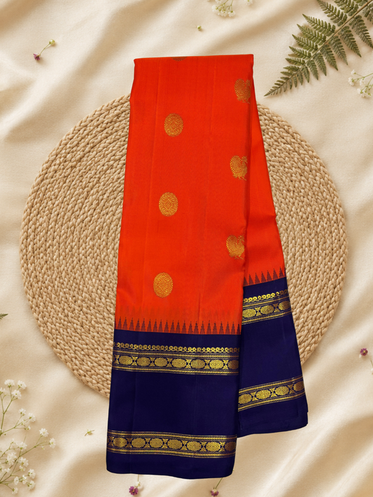 Handwoven Pure Gadwal Silk Saree | Orange
