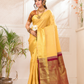 Swarna  -  Ivory silk with golden floral vine and temple border