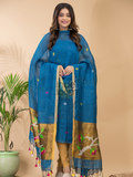 Classic Blue Linen X Linen 2-Piece Set Kurti & Dupatta (UNSTITCHED) - 074