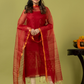 Handwoven Jamdani Muslin Unstitched 2-piece Kurti | Scarlet Red