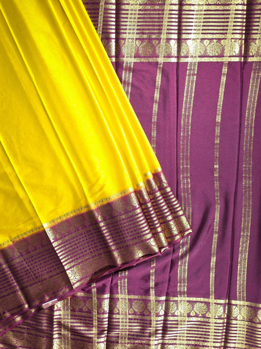 Classic Mysore Semi Silk Saree | Chartreuse Yellow