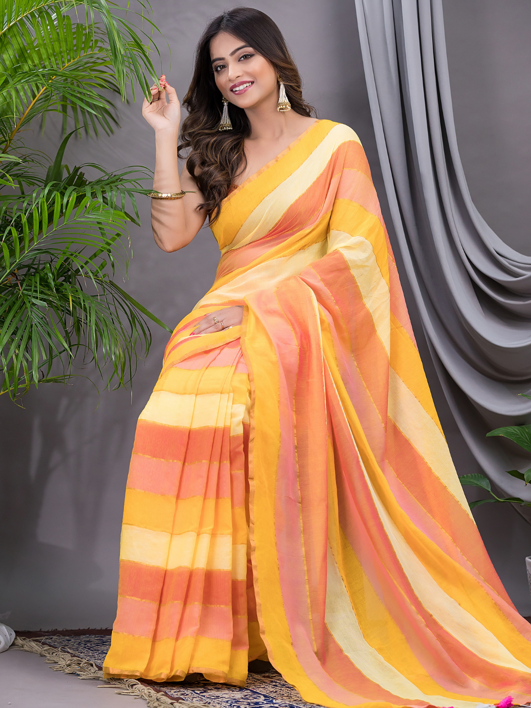 Handloom Mul Cotton Saree With Light Yellow - 001