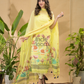 Lemon Yellow Jamdani 2-Piece Set Kurti & Dupatta (UNSTITCHED) -747
