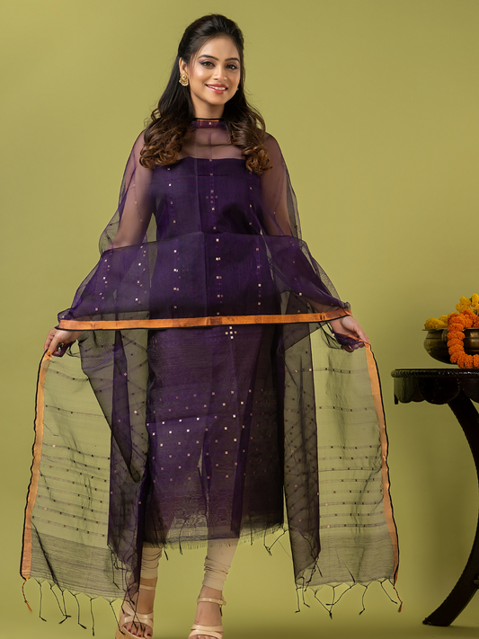 Handwoven Jamdani Muslin Unstitched 2-piece Kurti | Deep Violet