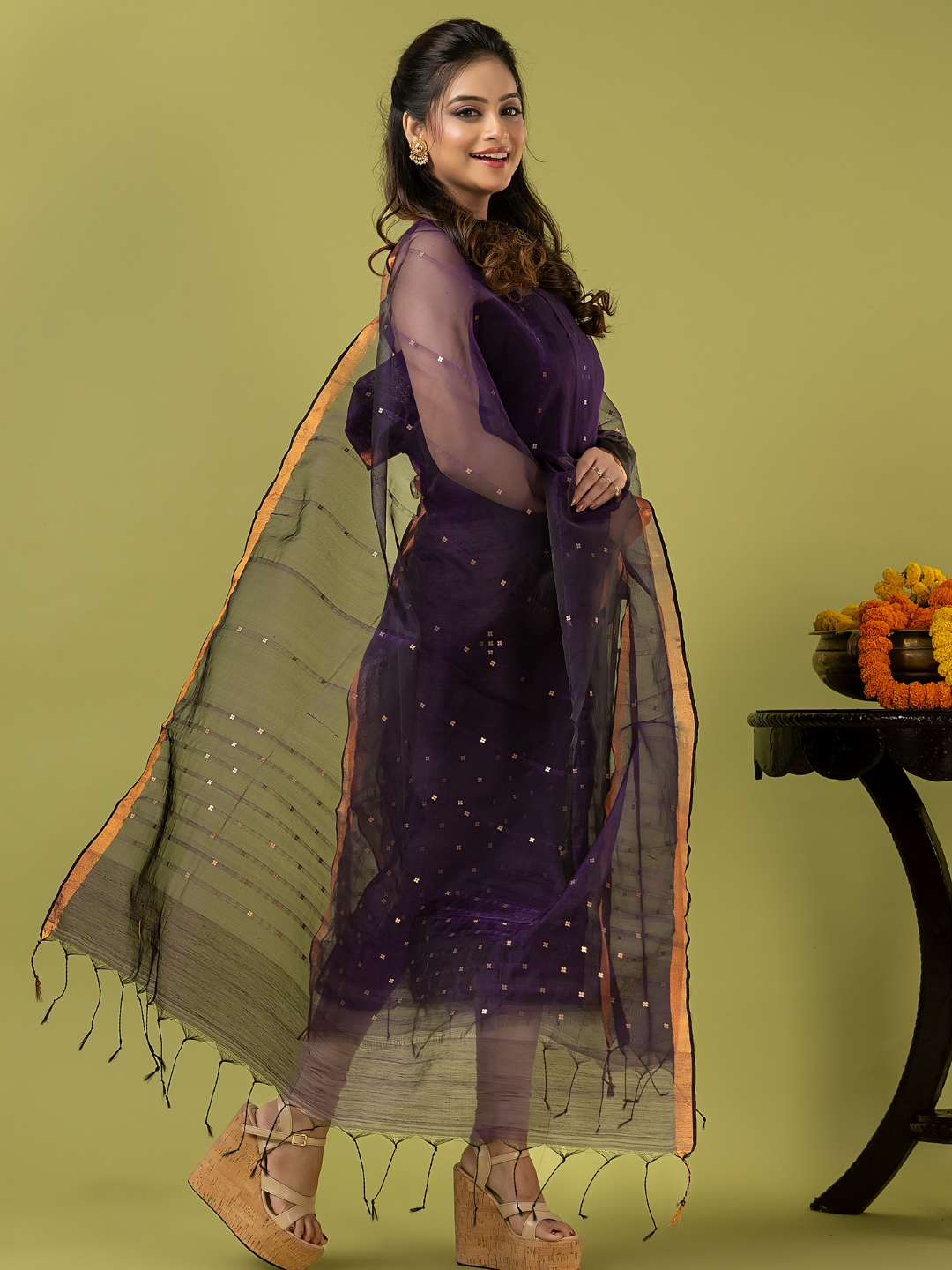Handwoven Jamdani Muslin Unstitched 2-piece Kurti | Deep Violet
