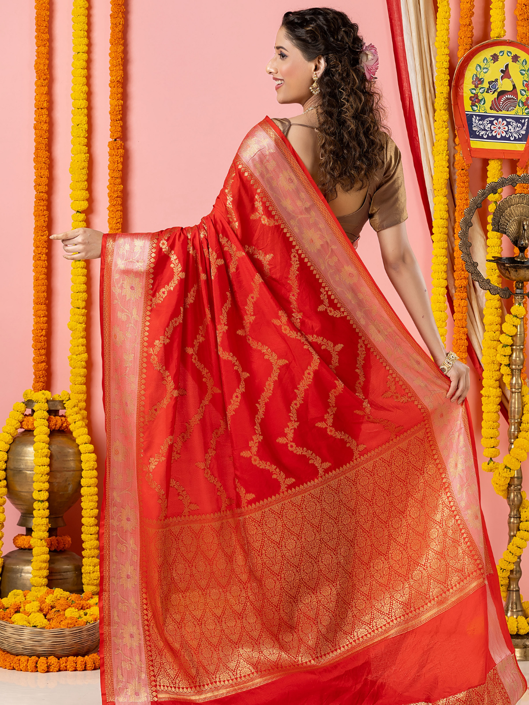 Classic Benarasi Katan Semi Silk Saree | Classic Red