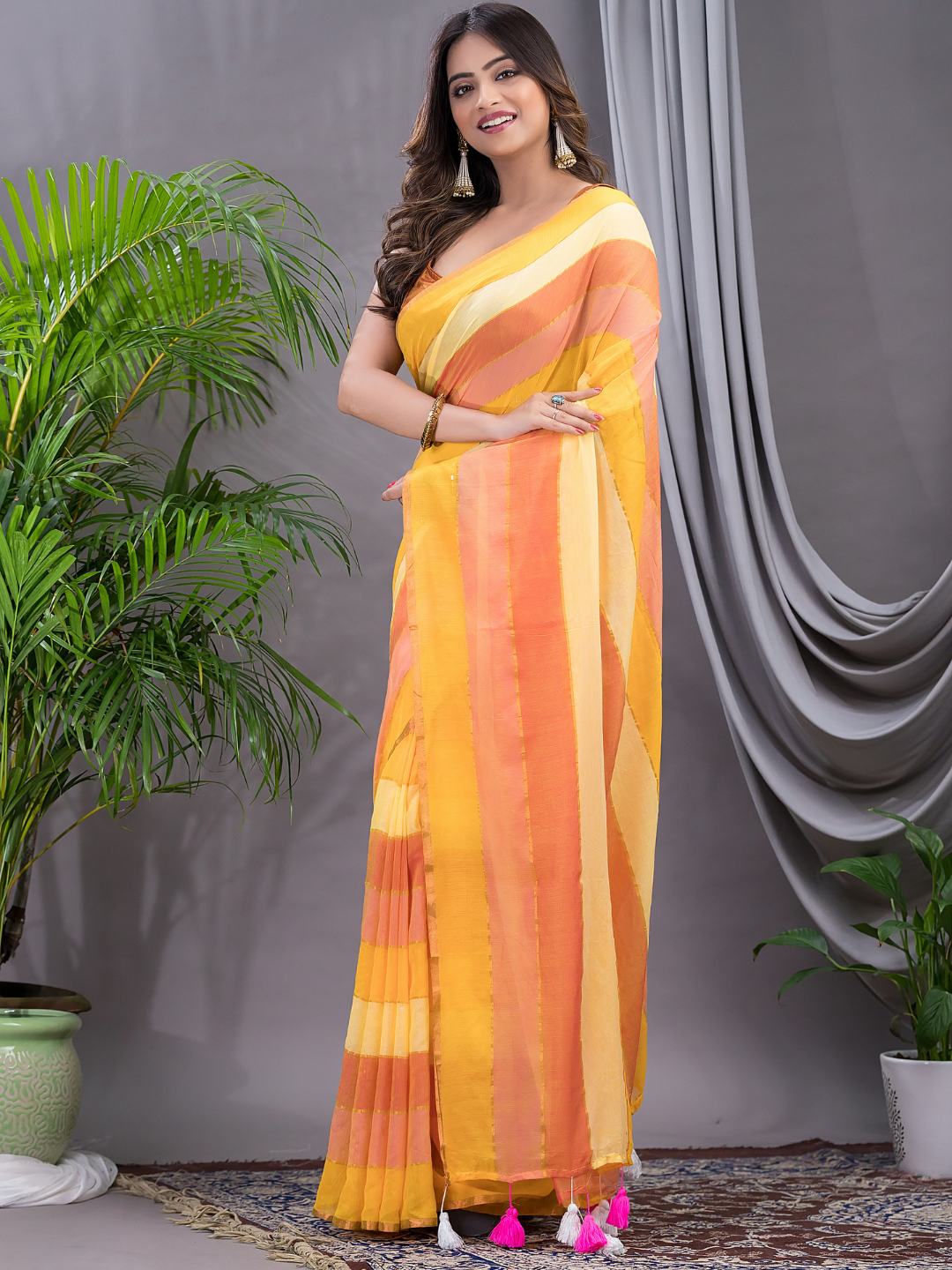 Handloom Mul Cotton Saree With Light Yellow - 001