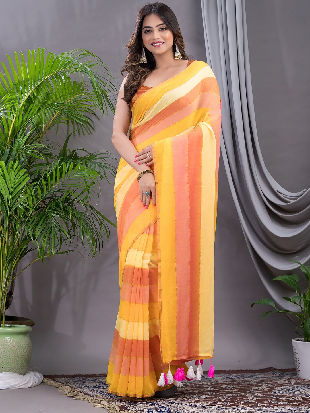 Handloom Mul Cotton Saree With Light Yellow - 001