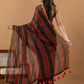 Pure Handloom Mul Cotton Saree | Black And Rust Stripes