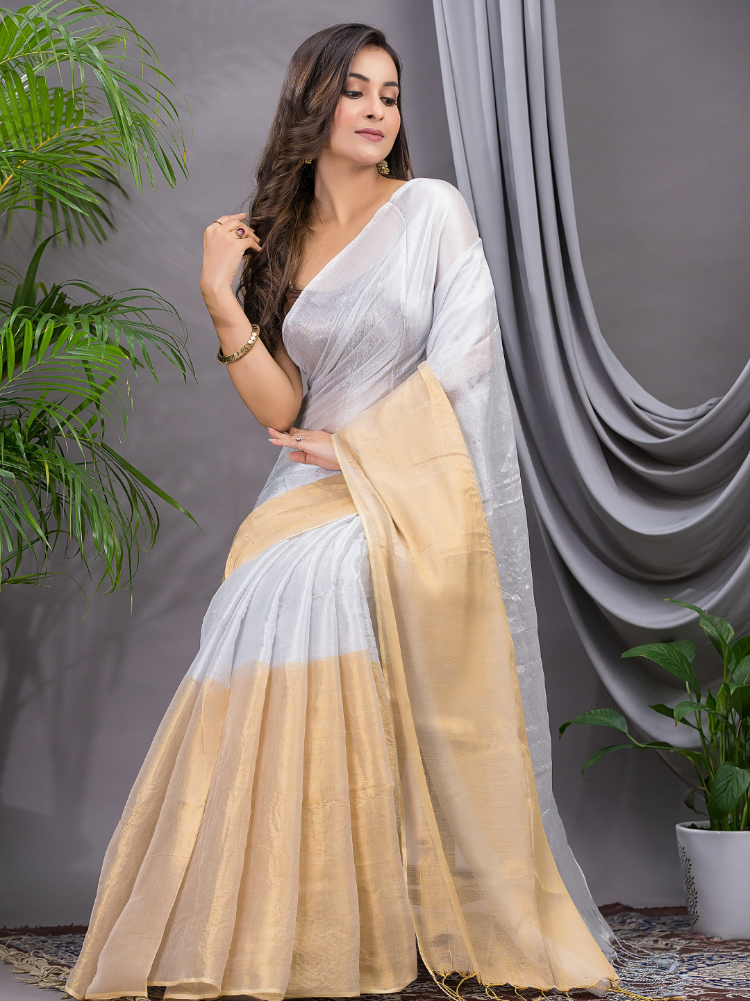 Tissue Silk Saree With Pearl White - 007
