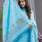 Sky Blue 120 Count Cotton Jamdani 2-Piece Set Kurti & Dupatta (UNSTITCHED) - 136