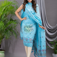 Sky Blue 120 Count Cotton Jamdani 2-Piece Set Kurti & Dupatta (UNSTITCHED) - 136