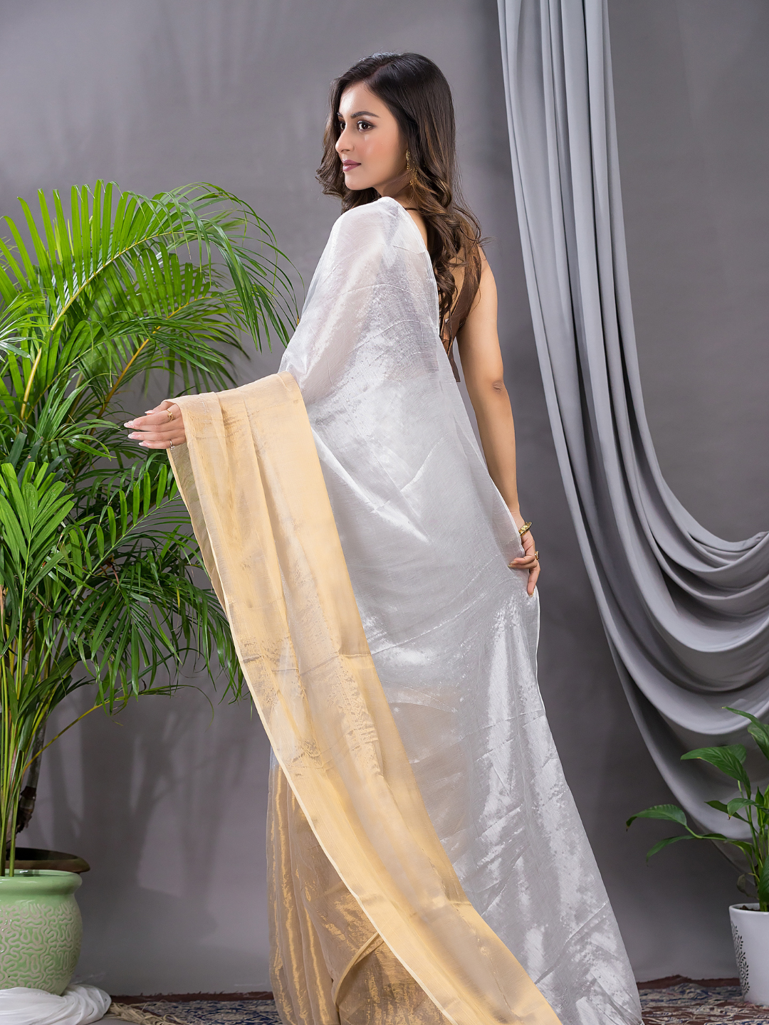Tissue Silk Saree With Pearl White - 007