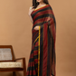 Pure Handloom Mul Cotton Saree | Black And Rust Stripes
