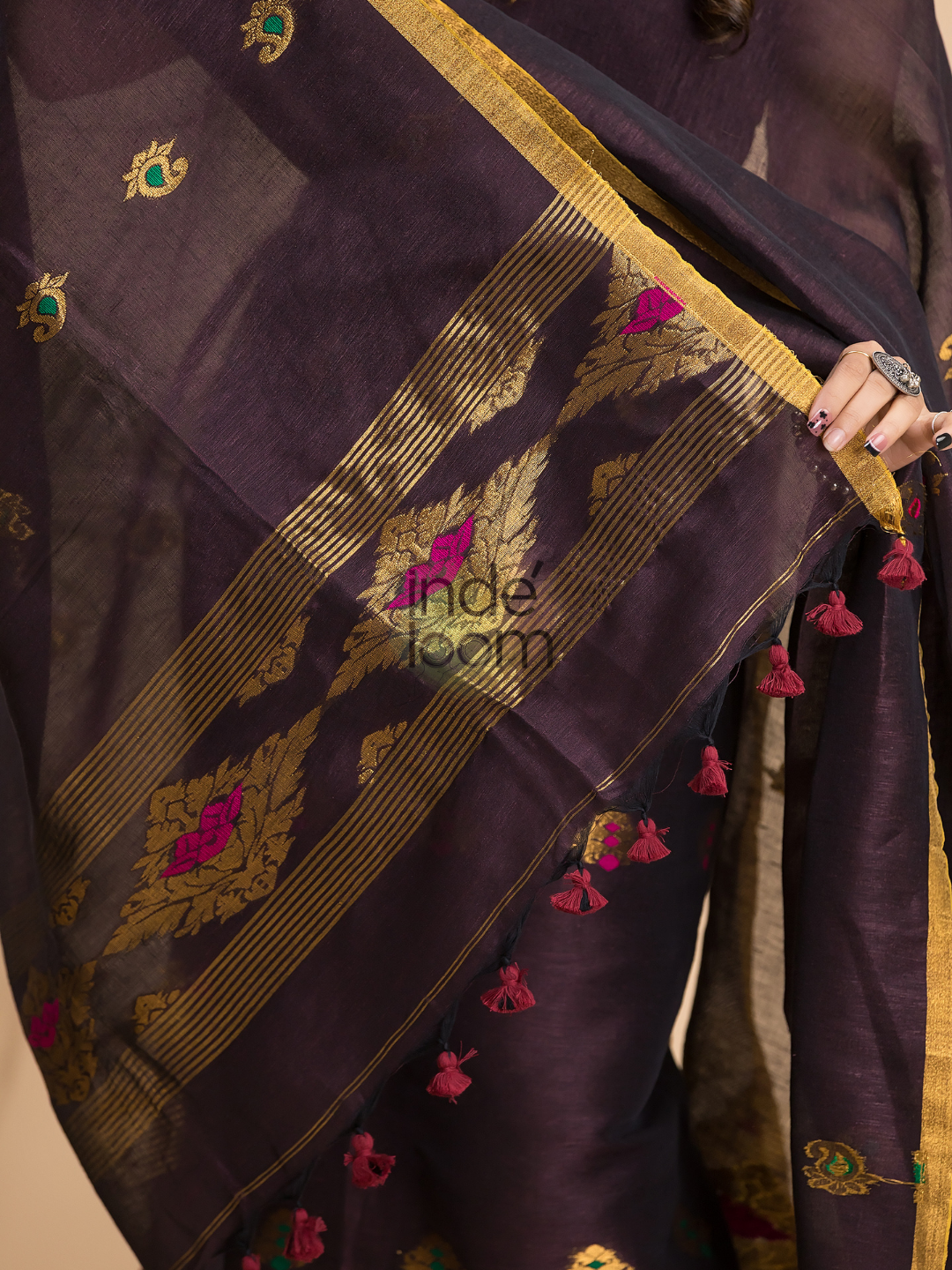 Dark Purple Tissue Linen 2-Piece Set Kurti & Dupatta (UNSTITCHED) - 036