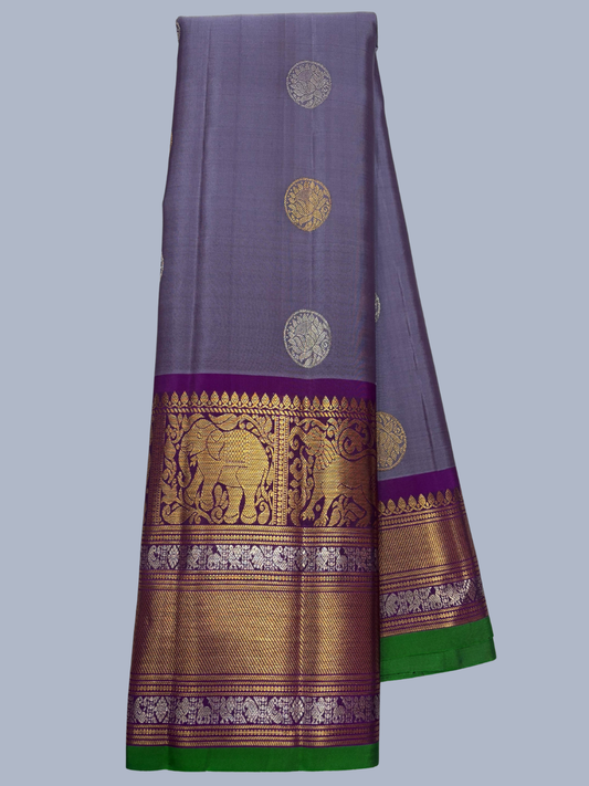 Pure Handwoven Gadwal Silk With Lavender Grey - 014