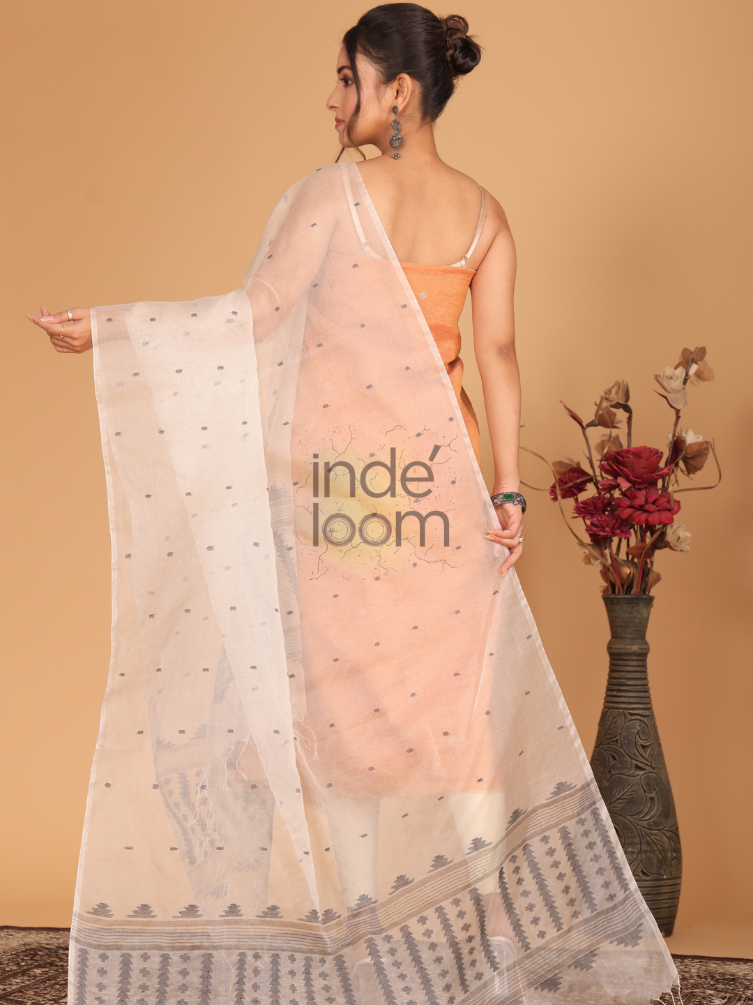 Pure HandloomMuslin Jamdani Dupatta With Cream White - 007