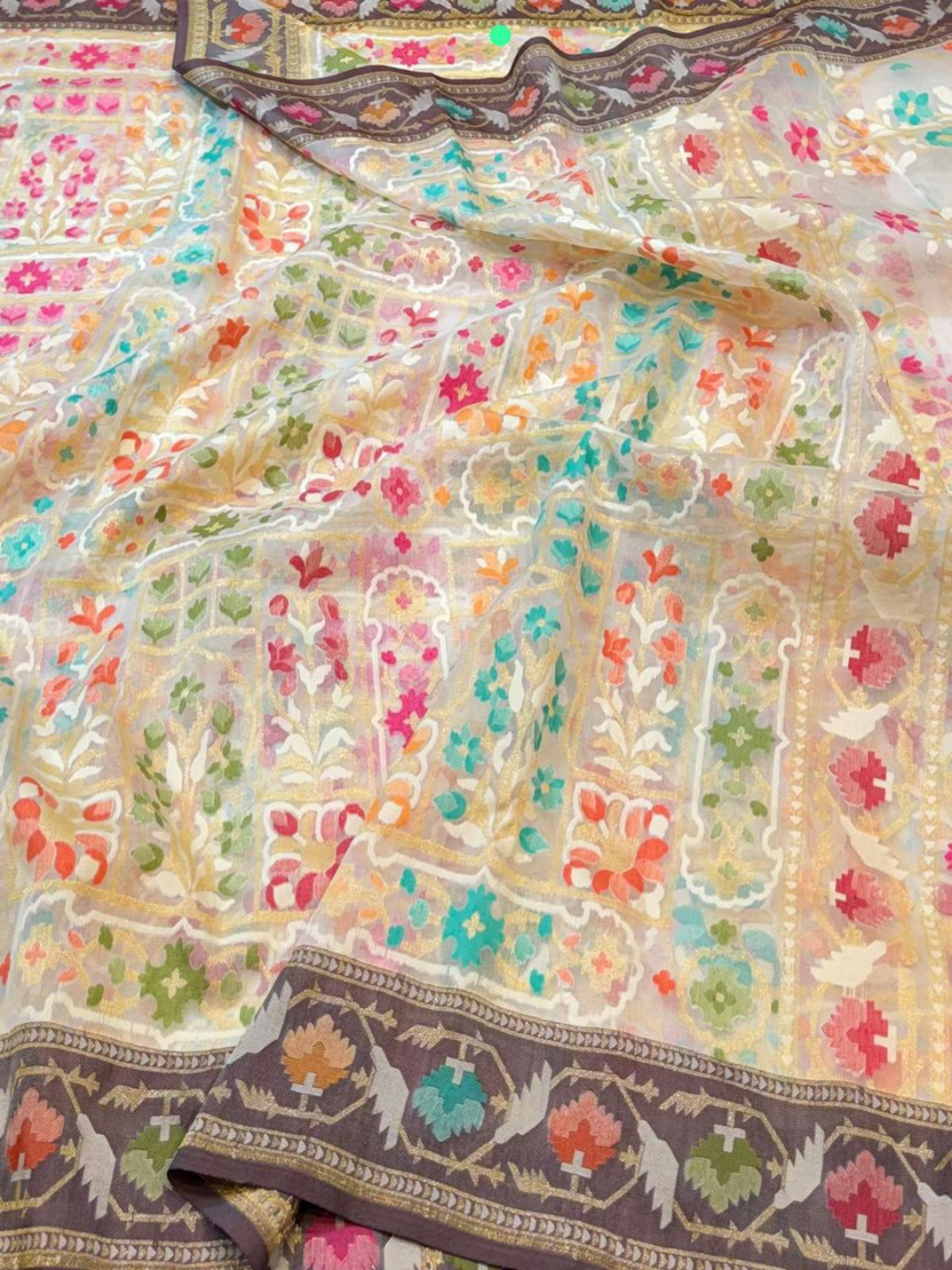 Pure Banarasi Exclusive Ektara Kora JAMDANI Tilfi saree  | Beige