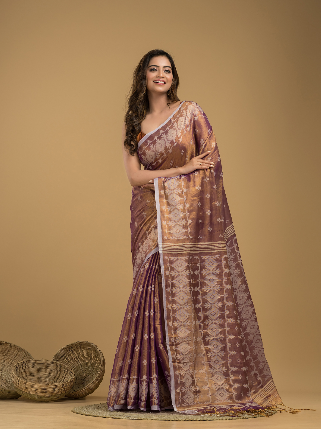 Tissue Silk Jamdani Saree Coffe Brown -044