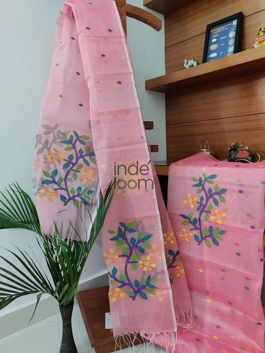Muslin Jamdani 2-Piece Set Kurti & Dupatta (UNSTITCHED) Baby Pink-957