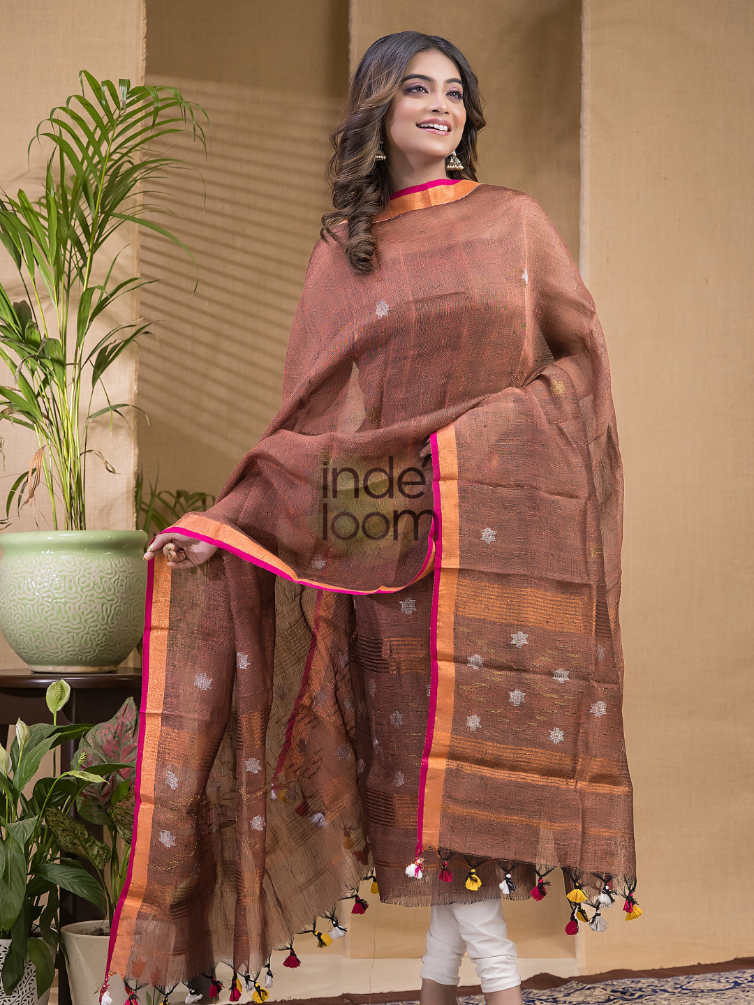 Coffee Brown  Jamdani 2-Piece Set Kurti & Dupatta (UNSTITCHED) -644