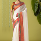 Pure Handloom Cotton Saree | White and Red | Plain Body with Ribbon border