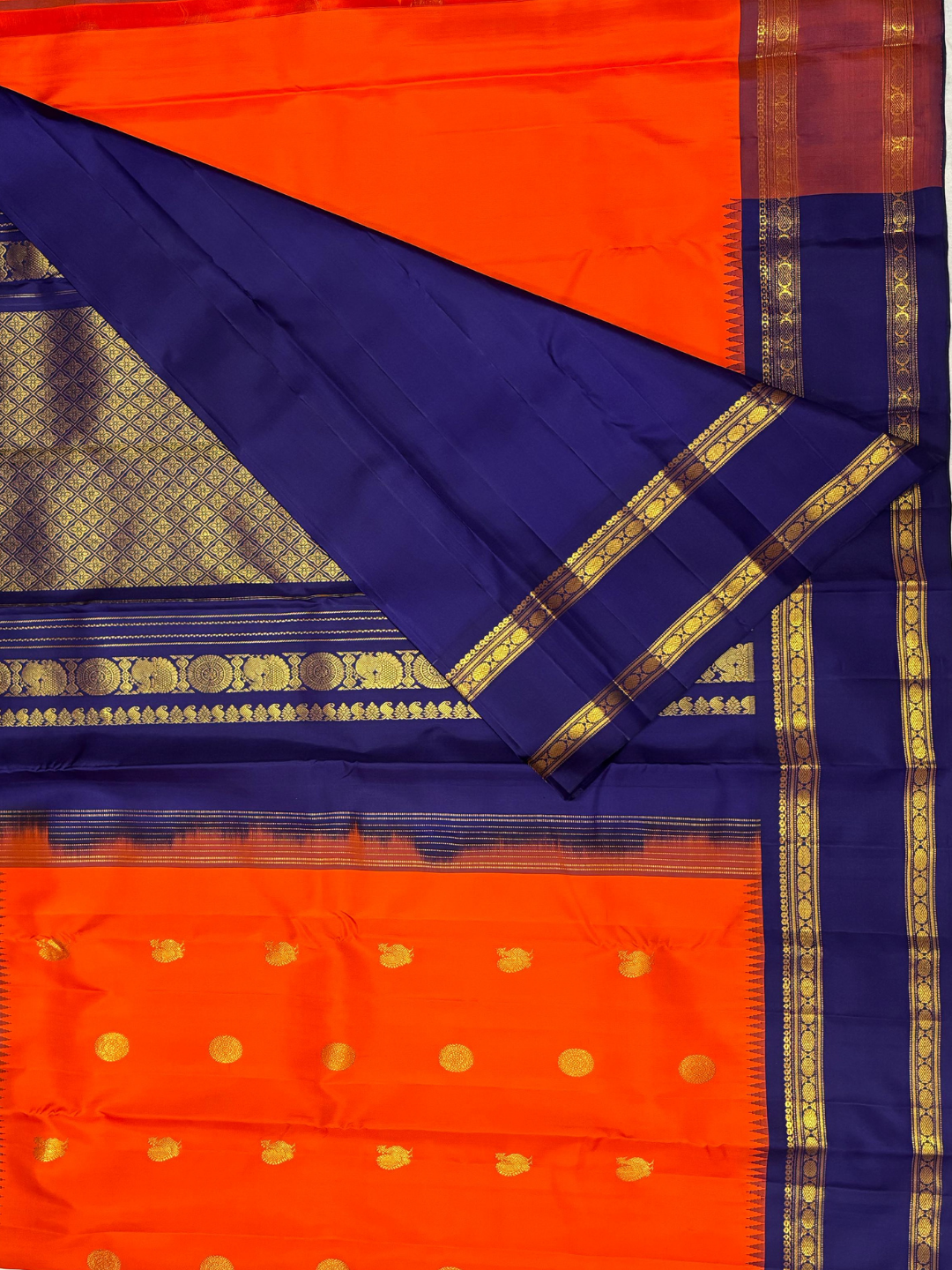 Handwoven Pure Gadwal Silk Saree | Orange
