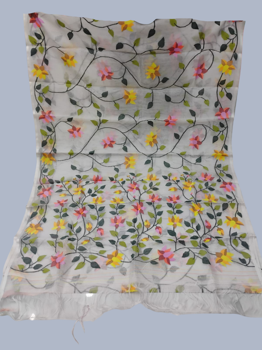Handwoven Pure Handwoven Pure Muslin Saree  |  Snow White