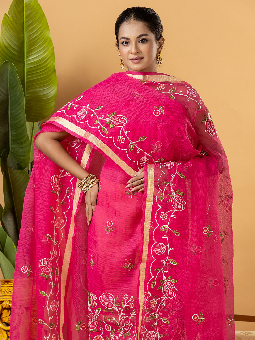 Classic Kota Doria Cotton Unstitched 2-Piece Kurti | Fuchsia